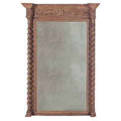 Antique 19th Century French Bleached Wood Mirror