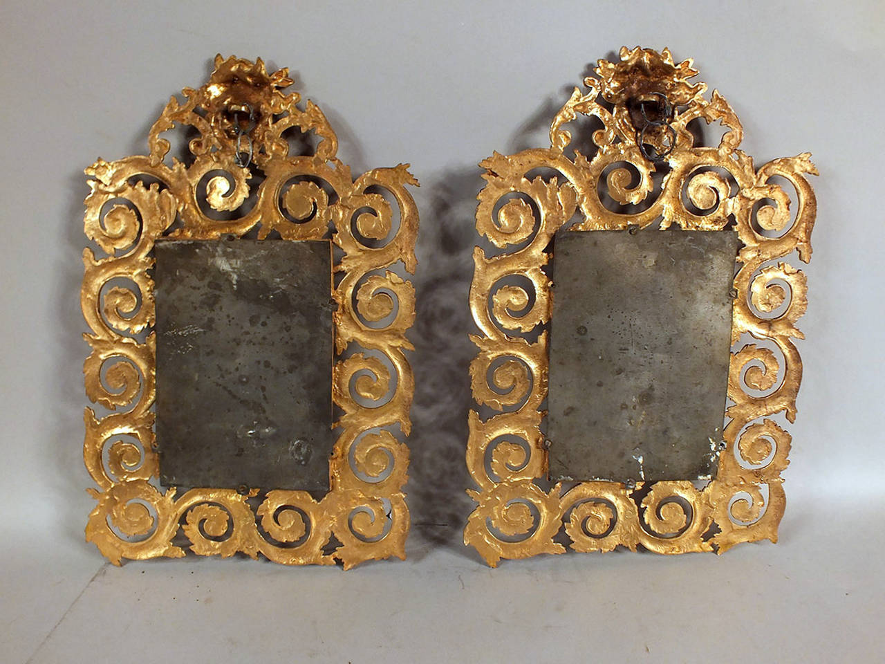 19th Century Pair of French Empire-style Gold Plated Bronze Wall Mirrors