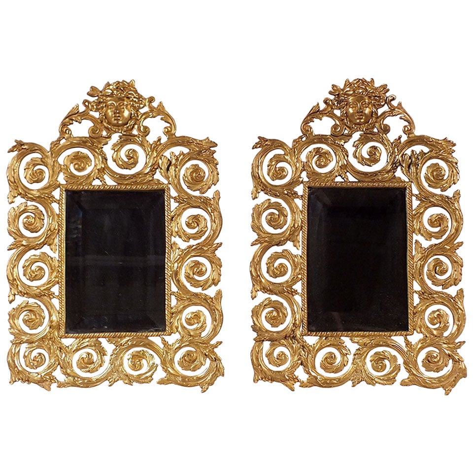 Pair of French Empire-style Gold Plated Bronze Wall Mirrors