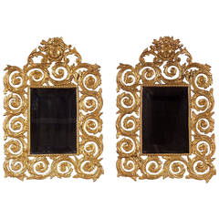 Pair of French Empire-style Gold Plated Bronze Wall Mirrors