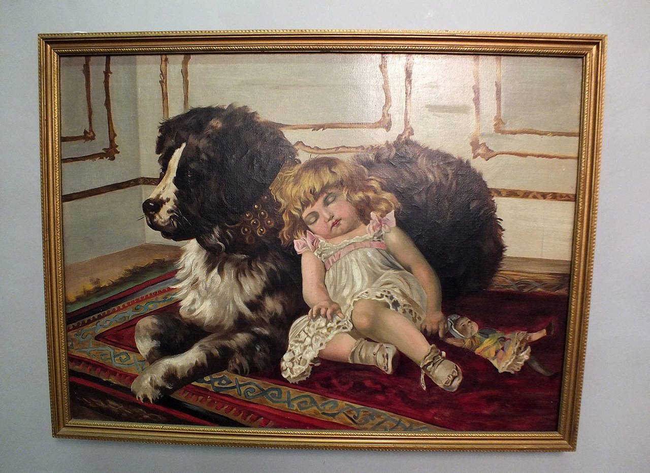 Oil Painting of a Young Girl Sleeping on a Dog For Sale at ...
