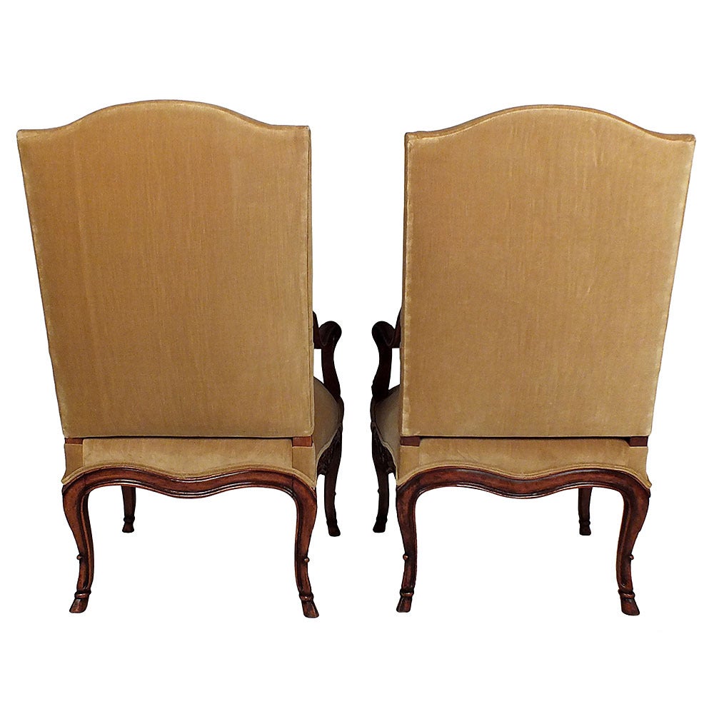 Pair of French Carved Louis XV-Style Armchairs 2