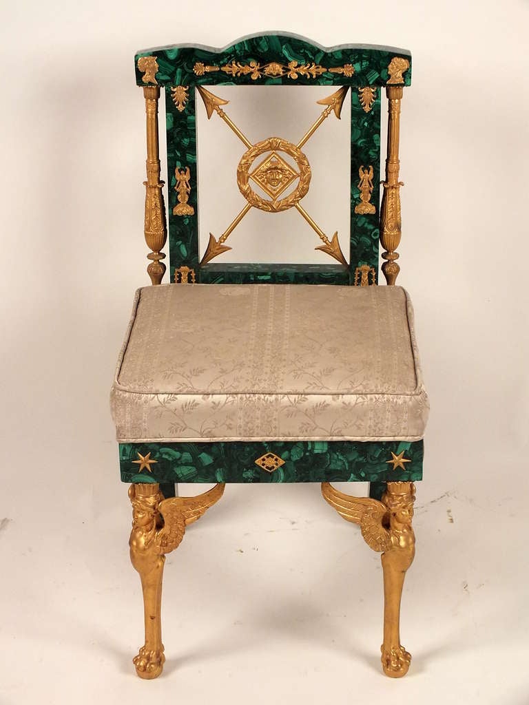 French 20th Century Empire Style Malachite and Bronze Chair