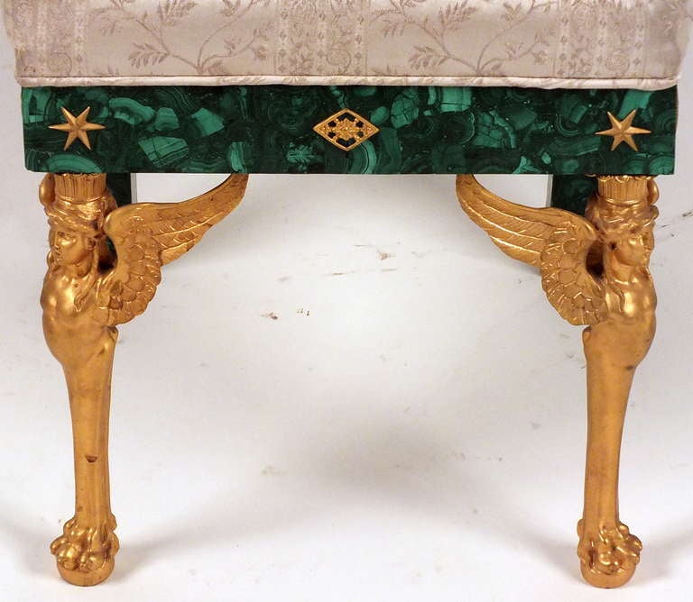 Inlay 20th Century Empire Style Malachite and Bronze Chair