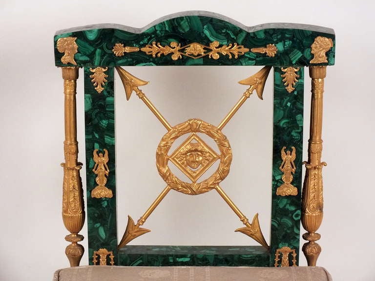 20th Century Empire Style Malachite and Bronze Chair In Good Condition In Los Angeles, CA
