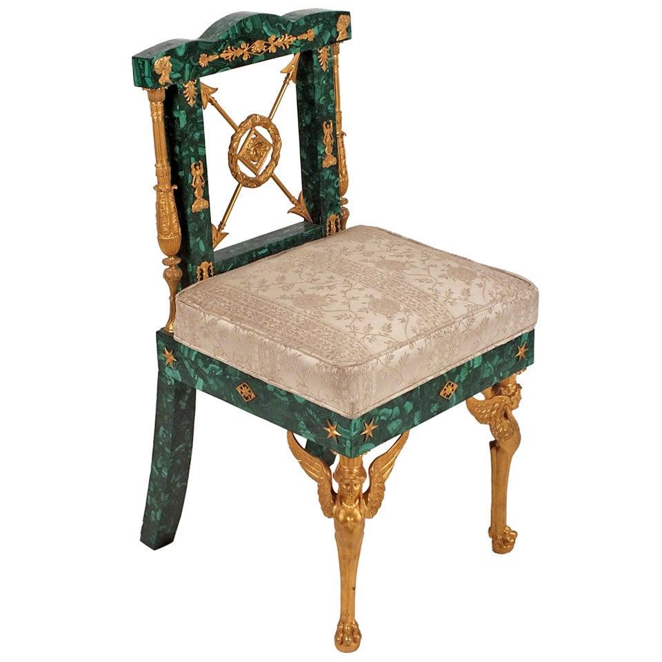 20th Century Empire Style Malachite and Bronze Chair