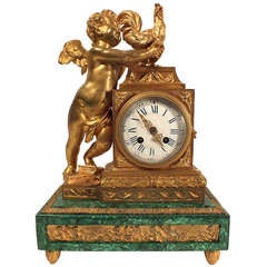 19th Century French Malachite and Bronze Mantle Clock 2