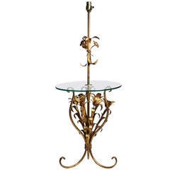 Hollywood Regency Italian Gilt Metal Tole Floor Lamp Table / Sheaf of Wheat