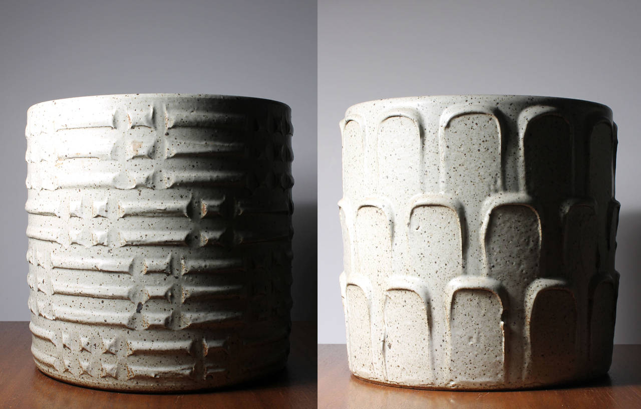 White Glaze Architectural Pottery Ceramic Planters By David Cressey