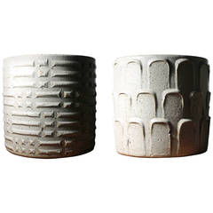 White Glaze Architectural Pottery Ceramic Planters By David Cressey