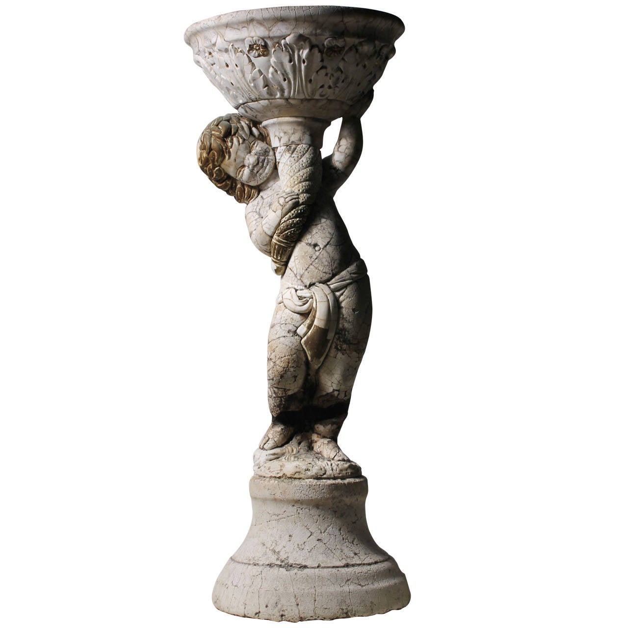 Large Beaux Arts Putti Cherub Cement Garden Ornament Planter For Sale