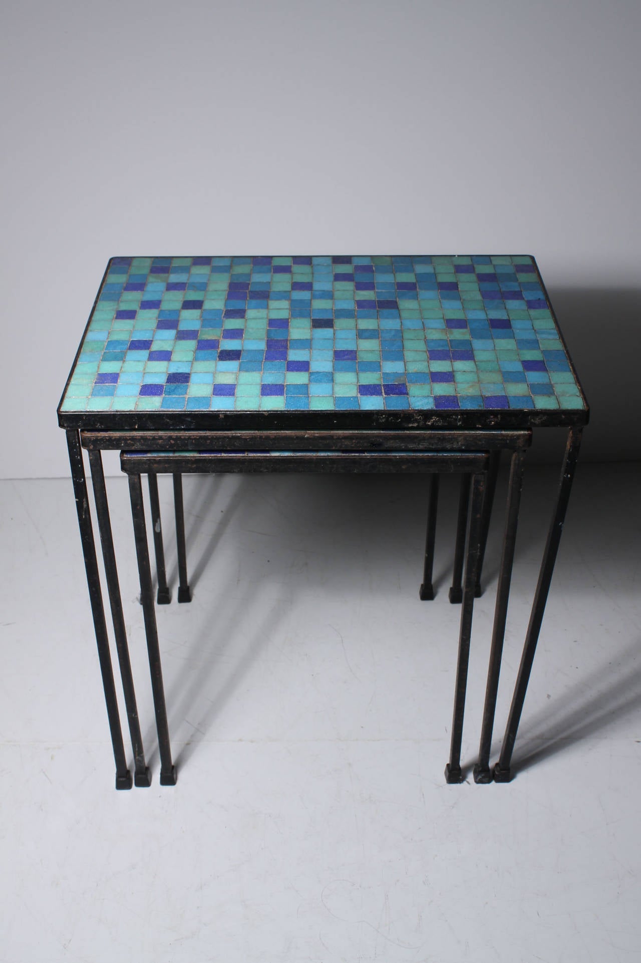 Vintage Mosaic Tile Nesting Tables In Good Condition In Chicago, IL