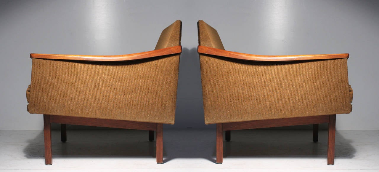 Arthur Umanoff Pair of lounge chairs for Madison Furniture. Label Attached.
Very much in the manner of Milo Baughman and Jens Risom of the period.

Note:
There is considerable evidence to support the idea that the Enterprise captain's chair from