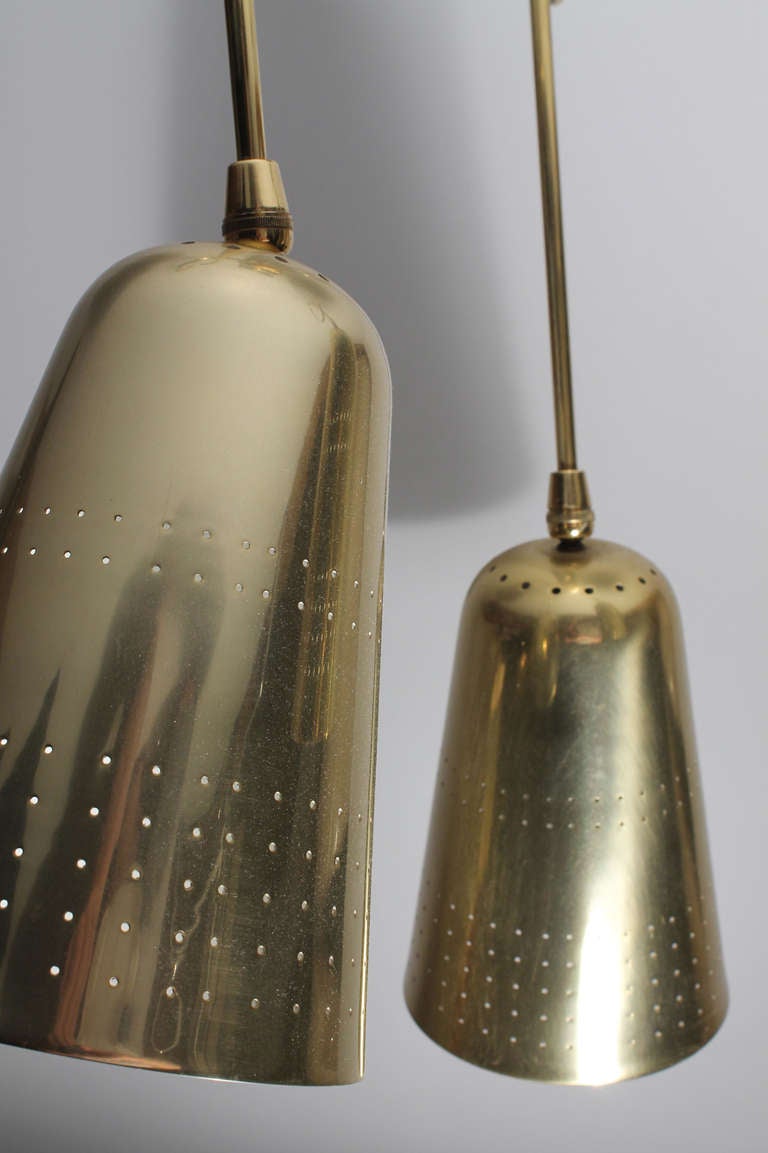 Vintage Brass Triple Pendant Lamp Chandelier in Style of Tynell for Lightolier 1