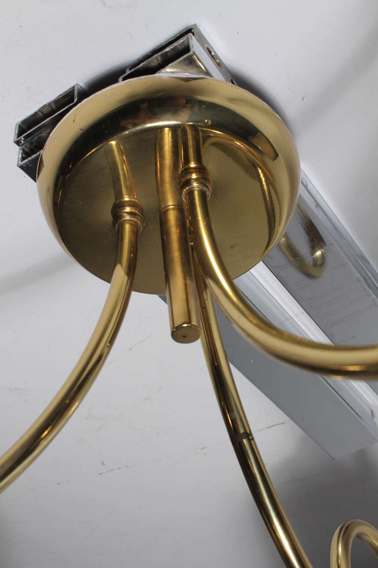 Vintage Brass Triple Pendant Lamp Chandelier in Style of Tynell for Lightolier 3