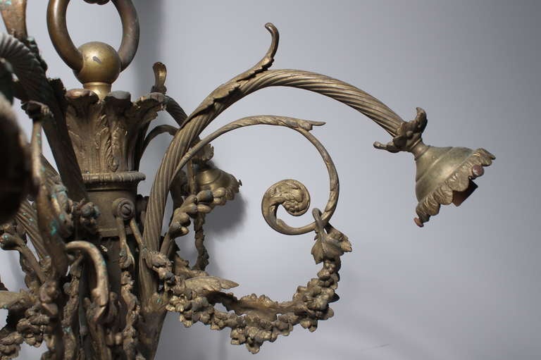 French Bronze Chandelier Lamp Fixture In Good Condition In Chicago, IL