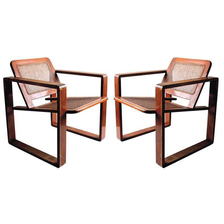 Pair of Bauhaus Style Wood and Cane Armchairs Circa 1925 at 1stDibs