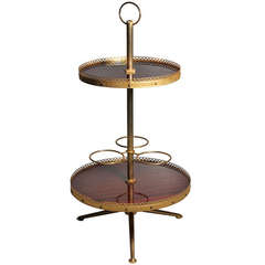 Italian Aldo Tura two-tier Gilt bar cart Server Caddy with Tri-pod Base 1