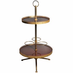 Italian Aldo Tura two-tier Gilt bar cart Server Caddy with Tri-pod Base