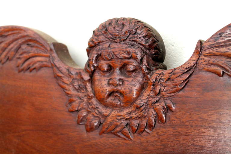 Turned American Renaissance Carved Mahogany Acanthus & Putti Antique Bed
