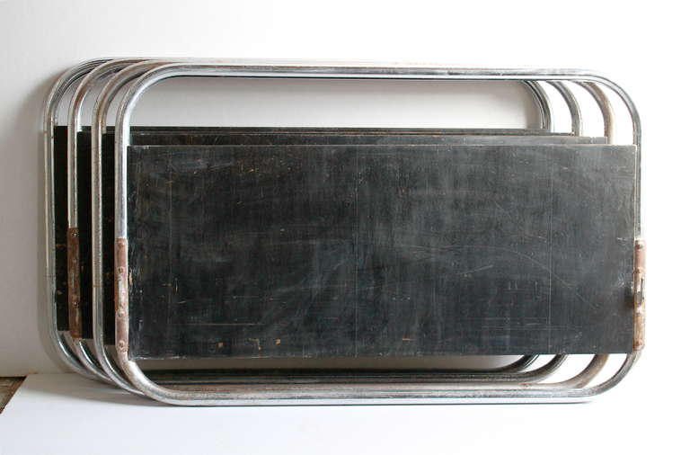 Pair Marcel Breuer Bauhaus Thonet or Desta Tubular Chrome & Ebonized Wood Beds