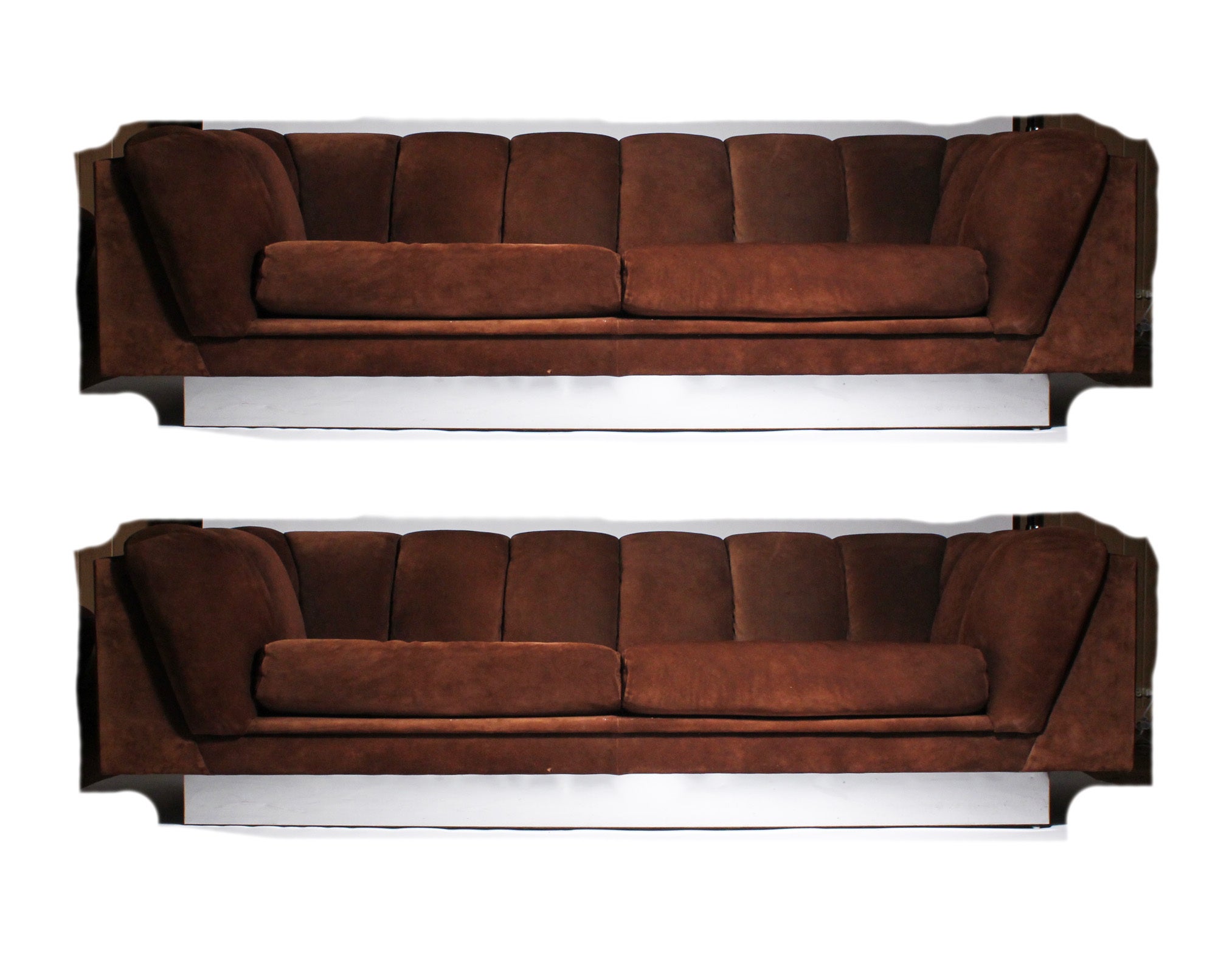 Pair of Suede 1970's Sofas by Jules Heumann for METRO manner of Milo Baughman