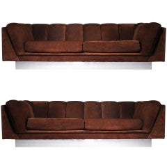 Pair of Suede 1970's Sofas by Jules Heumann for METRO manner of Milo Baughman