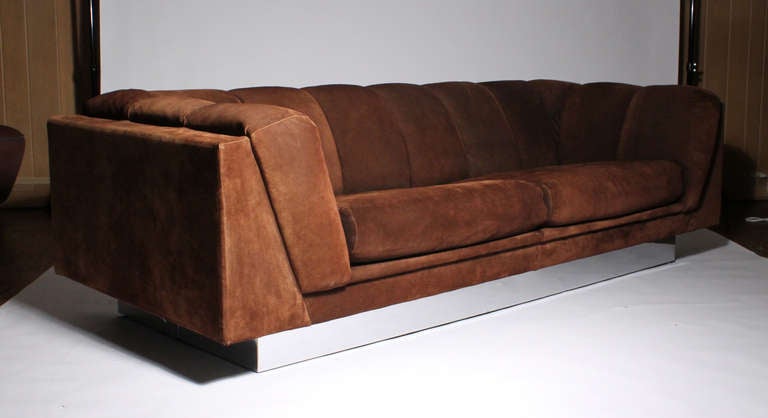 Pair of Suede 1970's Sofas by Jules Heumann for METRO manner of Milo Baughman 2