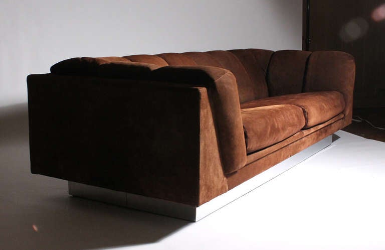 American Pair of Suede 1970's Sofas by Jules Heumann for METRO manner of Milo Baughman