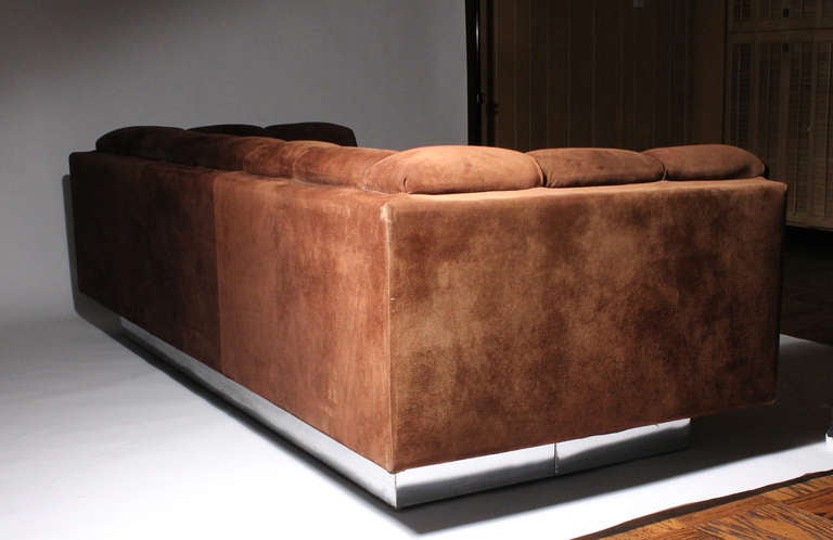 Pair of Suede 1970's Sofas by Jules Heumann for METRO manner of Milo Baughman In Good Condition In Chicago, IL