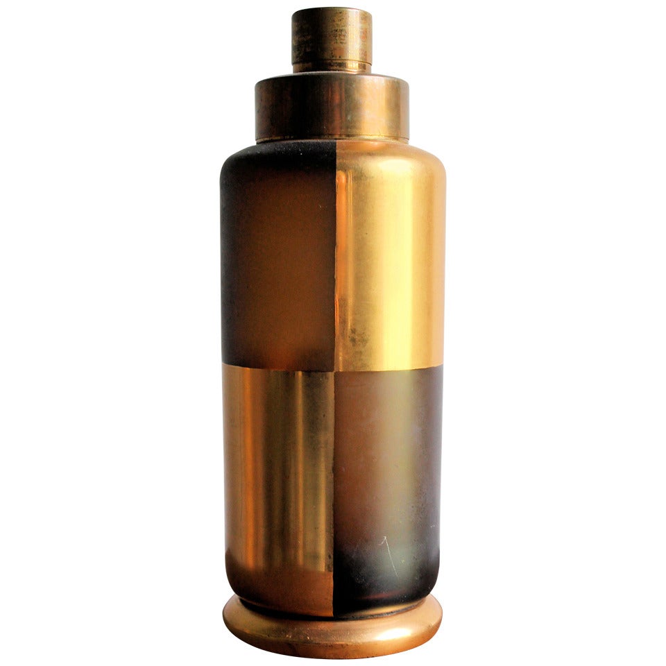 Czech Art Deco Gold Coated Glass 
Brass Cocktail Shaker