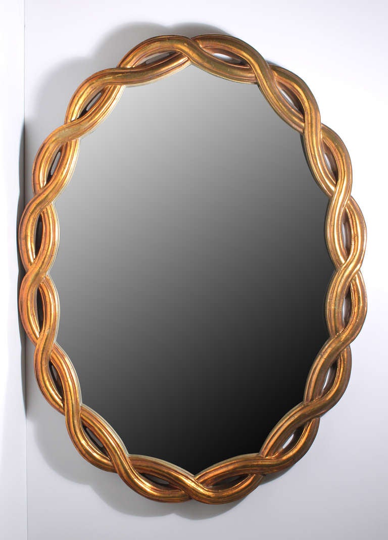 Hollywood Regency Weave Design Wall Mirror with Gilt finish. Dating to the Mid-century. Possibly by La Barge. A composite wood form.

Please use Contact Dealer button if you have any questions.