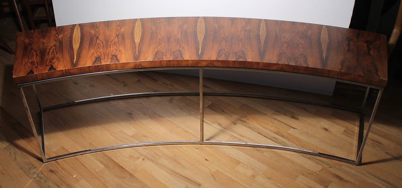 Milo Baughman Rosewood Curve Sofa /Coffee / Console Table. Great book matching of a nice Rosewood wood grain pattern on this one.

Top will be refinished for the client.