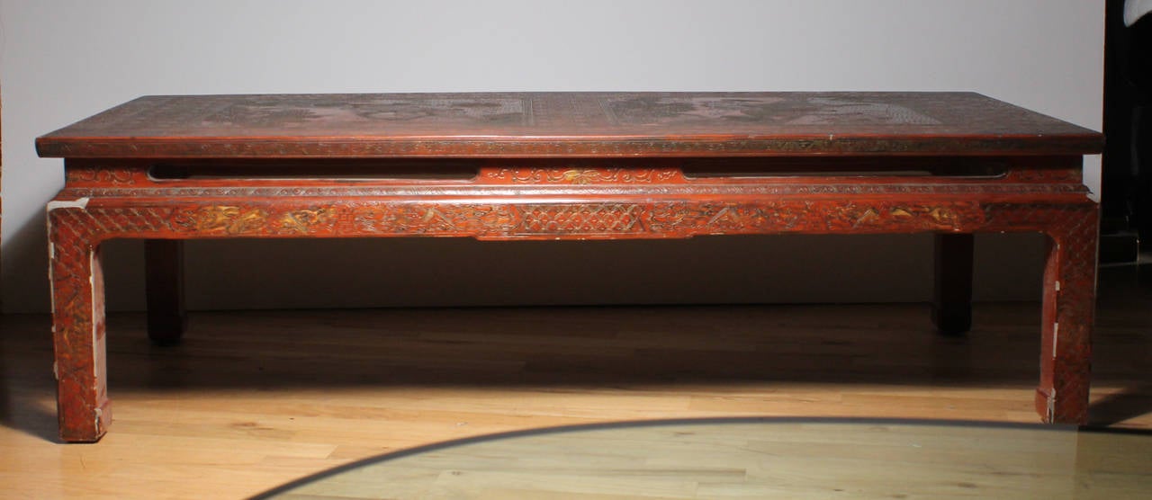 Wood Vintage Mid Century Chinoiserie Coffee Table 