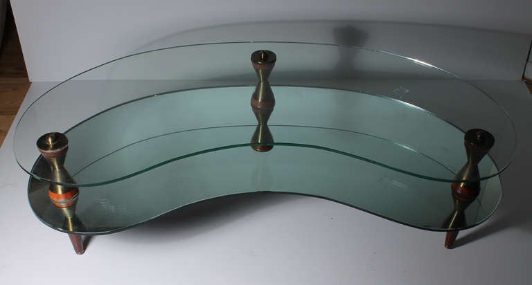 Unknown Italian Atomic Kidney shaped Mirror & Glass Coffee / End Tables Suite