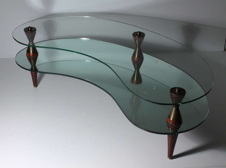 20th Century Italian Atomic Kidney shaped Mirror & Glass Coffee / End Tables Suite