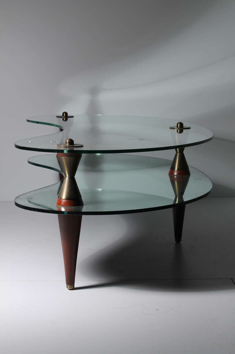 Italian Atomic Kidney shaped Mirror & Glass Coffee / End Tables Suite 1