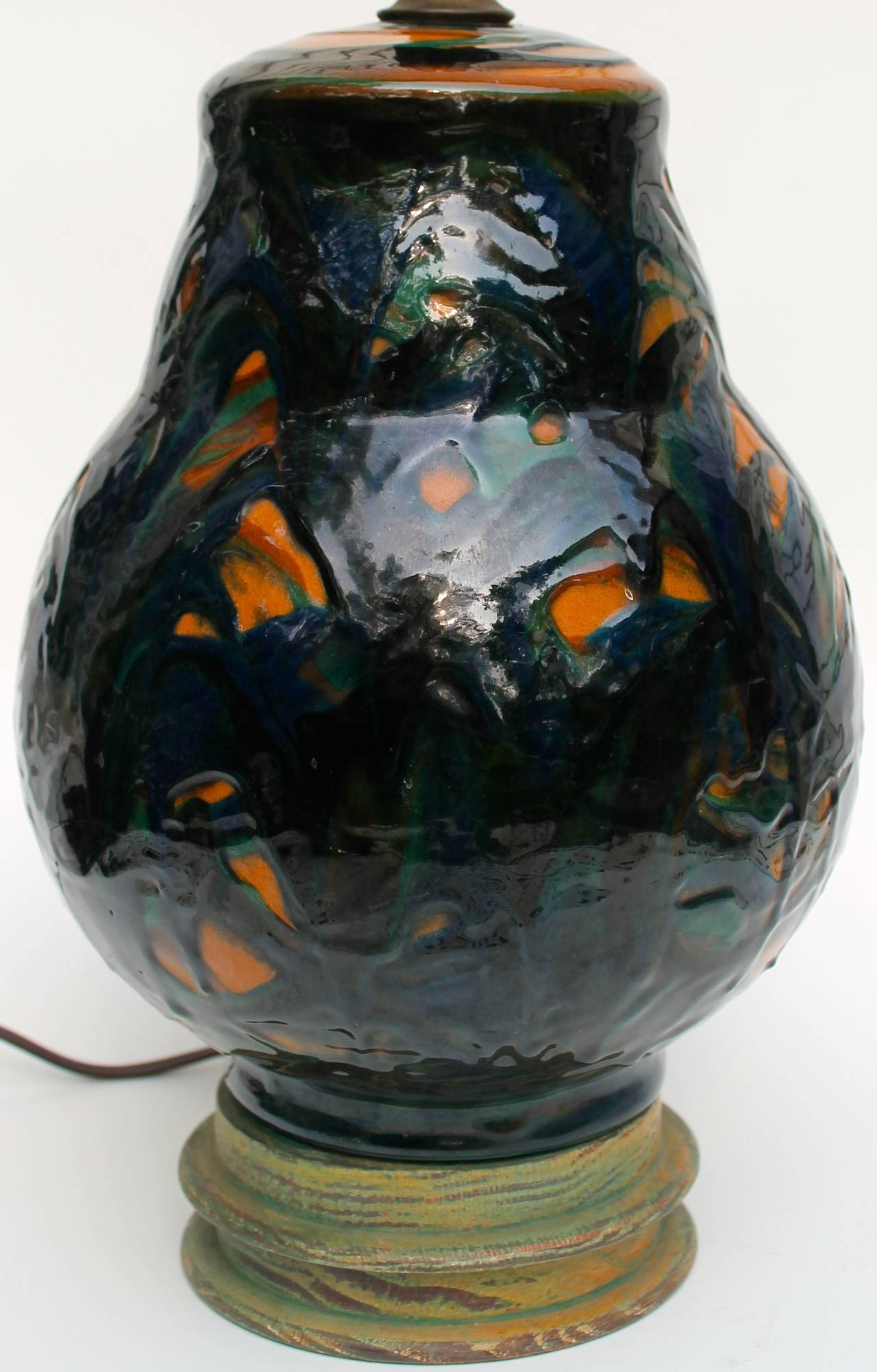 Hermann August Kahler Art Nouveau Ceramic Lamp Base For At 1stdibs Beautiful And Very Loosely Glazed In Blue Green Black Ceramic Lamp Base 12 5
