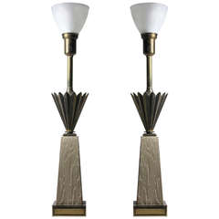 Pair of Stiffel Table Lamps with Deco Hollywood Regency Style Glass Diffusers 12