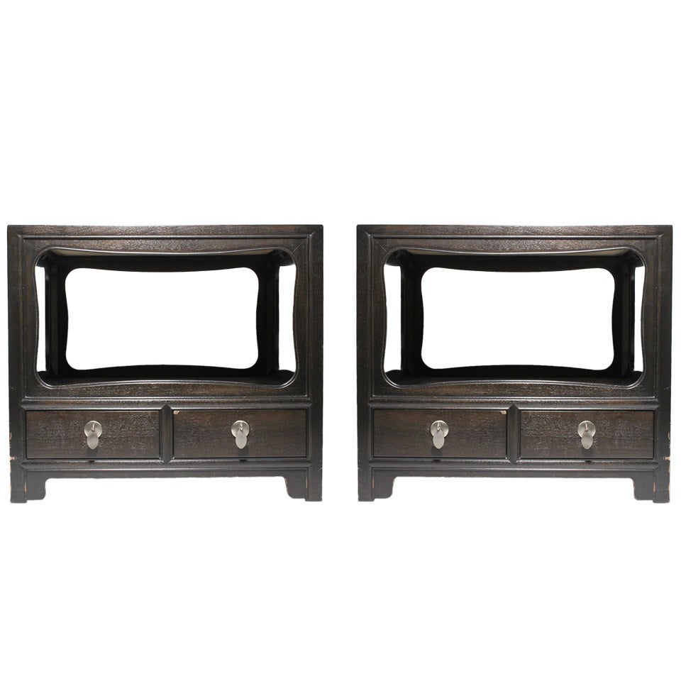 Pair of Michael Taylor for Baker Furniture Asian Oriental End Tables Nightstands