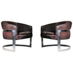 Vintage Milo Baughman chromed solid bar steel U form lounge club chairs 12