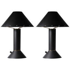 Pair of Vintage Original Black Ron Rezek Table Lamps Memphis Style 9