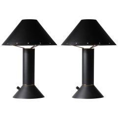 Pair of Vintage Original Black Ron Rezek Table Lamps Memphis Style