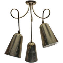 Vintage Brass Triple Pendant Lamp Chandelier in Style of Tynell for Lightolier