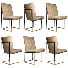 Matched Set of Six Milo Baughman Brass Finish Dining Chairs, Signed