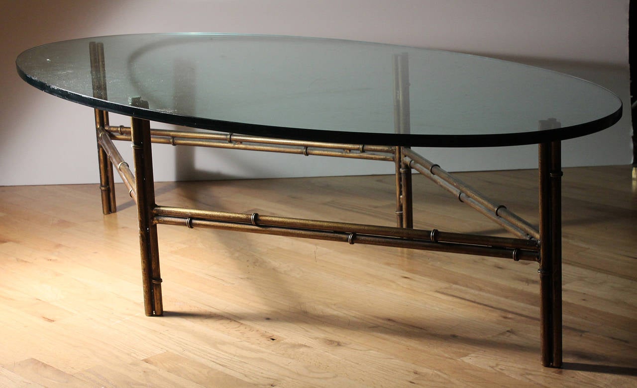 Vintage Hollywood Regency Gilded Iron Faux Bamboo Coffee Table 1