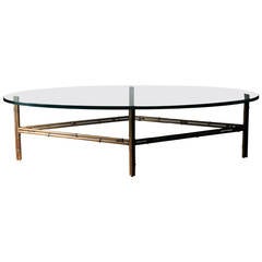 Vintage Hollywood Regency Gilded Iron Faux Bamboo Coffee Table