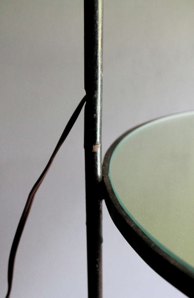French Jean Royere (attributed) Iron & Mirror 1950's Side Table Floor Lamp