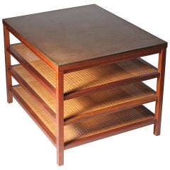 Paul McCobb Magazine Table - Cane Shelving / Leather Top