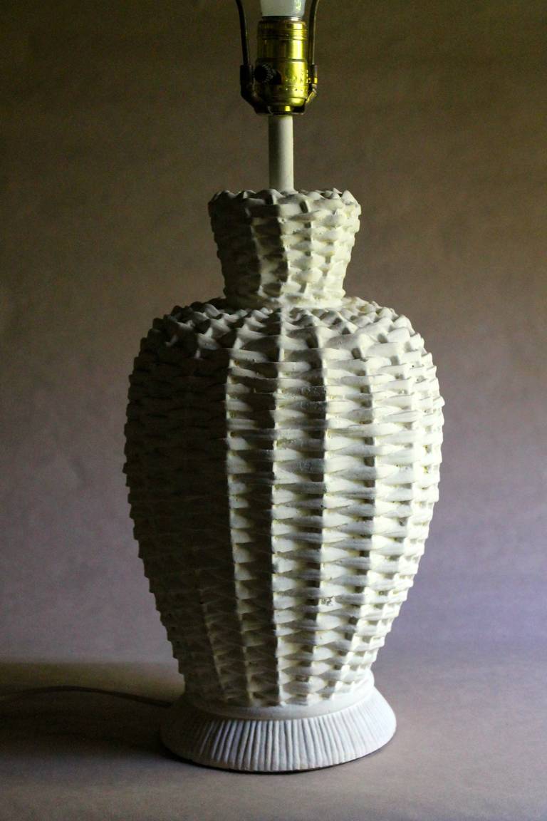 Hollywood Regency Plaster Basketweave Tablelamp Jean-Michel Frank Style